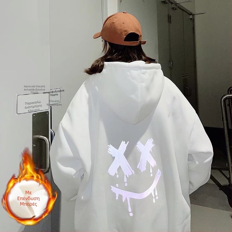 Ανδρικό Φούτερ Smiley Φθινόπωρο και Χειμώνας Νέα Ρούχα με Κουκούλα και Φόδρα Fleece Μοντέρνα Ρούχα Χαλαρό Casual Πουλόβερ για Ζευγάρια