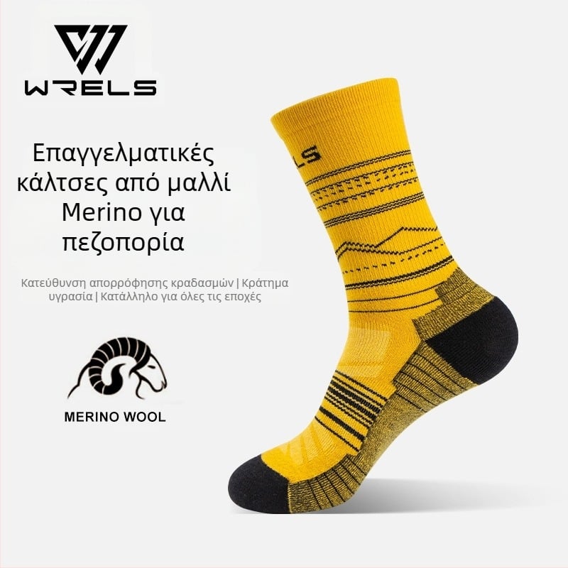Κάλτσες WRELS από μαλλί Merino, ανδρικές και γυναικείες κάλτσες τρεξίματος με ψηλό σωλήνα, κάλτσες πεζοπορίας και τρεξίματος, αναπνεύσιμες αθλητικές κάλτσες με παχύρρευστο αποσμητικό Terry