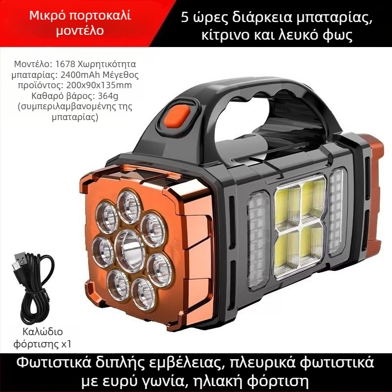 Νέα ηλιακή φόρτιση πολλαπλών λειτουργιών φορητή λάμπα εξωτερικού χώρου με ισχυρό φωτισμό προβολέα έκτακτης ανάγκης, φακός εργασίας