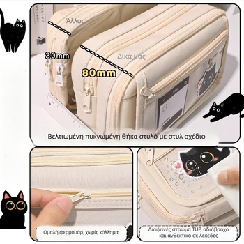 Κασετίνα μολυβιών για γάτες εννέα στρώσεων μεγάλης χωρητικότητας, κασετίνα μολυβιών για φοιτητές, απλή τσάντα γραφικής ύλης για αγόρια