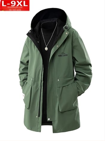 Μοντέρνα Ανδρικά Ρούχα Ποιότητας Άνοιξης και Φθινοπώρου Όμορφο Παλτό με Κουκούλα σε Όλα τα Χρώματα, Χοντρό Ανδρικό, Επιπλατινωμένο, Ριχτό Μπουφάν μεσαίου Μήκους, Plus Size