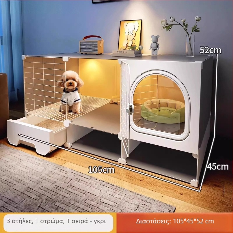 Κλουβί σκύλου με ξεχωριστή τουαλέτα, ένα δωμάτιο, ένα σαλόνι και ένα μπάνιο, μικρό κλουβί για σκύλους, κλουβί για κατοικίδια Teddy Pomeranian