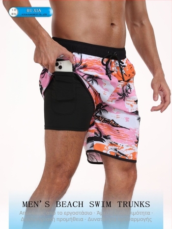 Ανδρικά σορτς με φαρδιά γραμμή, ανδρικά μαγιό που στεγνώνουν γρήγορα, μοντέρνα φαρδιά παντελόνια θαλάσσης, σορτς θαλάσσης με πολλές τσέπες και τυπωμένο σχέδιο