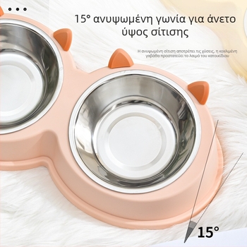 Αυτιά γάτας από ανοξείδωτο ατσάλι Μπολ για κατοικίδια, μπολ για σκύλους, μπολ για γάτες, μπολ με τροφή για σκύλους, μπολ με τροφή για γάτες, φαγητά και ποτά για σκύλους και γάτες, διπλό μπολ, επιτραπέζια σκεύη