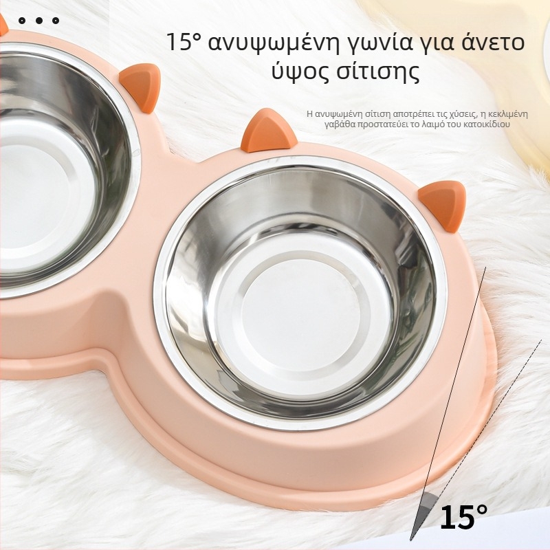 Αυτιά γάτας από ανοξείδωτο ατσάλι Μπολ για κατοικίδια, μπολ για σκύλους, μπολ για γάτες, μπολ με τροφή για σκύλους, μπολ με τροφή για γάτες, φαγητά και ποτά για σκύλους και γάτες, διπλό μπολ, επιτραπέζια σκεύη