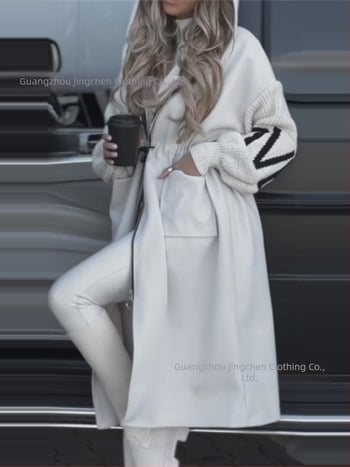 Amazon 2024 φθινόπωρο και χειμώνας νέα διασυνοριακή ευρωπαϊκή και αμερικανική μόδα εξωτερικού εμπορίου γυναικείο casual παλτό με κουκούλα και μακρύ ραμμένο παλτό