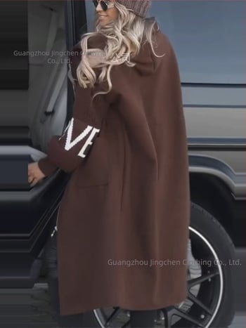 Amazon 2024 φθινόπωρο και χειμώνας νέα διασυνοριακή ευρωπαϊκή και αμερικανική μόδα εξωτερικού εμπορίου γυναικείο casual παλτό με κουκούλα και μακρύ ραμμένο παλτό