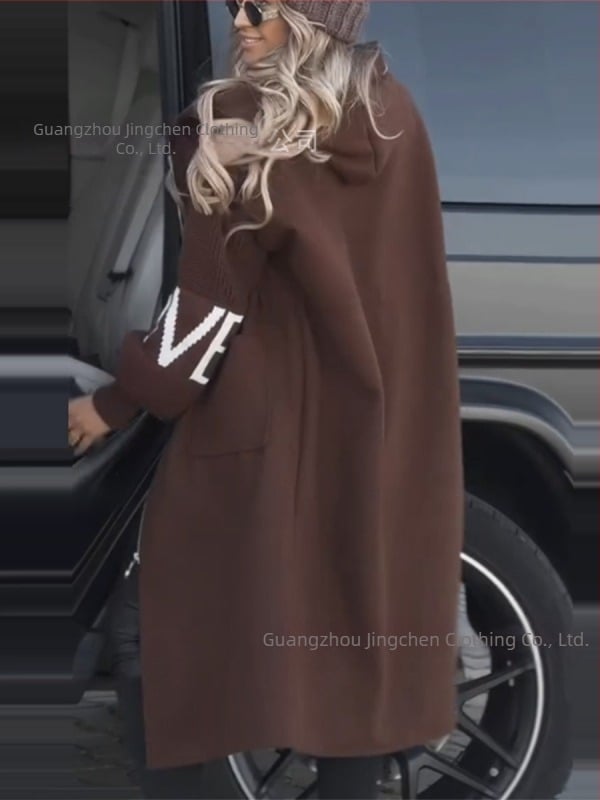 Amazon 2024 φθινόπωρο και χειμώνας νέα διασυνοριακή ευρωπαϊκή και αμερικανική μόδα εξωτερικού εμπορίου γυναικείο casual παλτό με κουκούλα και μακρύ ραμμένο παλτό