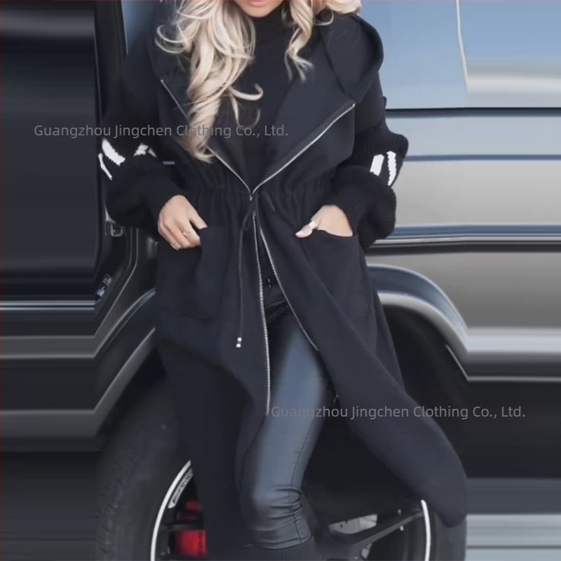 Amazon 2024 φθινόπωρο και χειμώνας νέα διασυνοριακή ευρωπαϊκή και αμερικανική μόδα εξωτερικού εμπορίου γυναικείο casual παλτό με κουκούλα και μακρύ ραμμένο παλτό