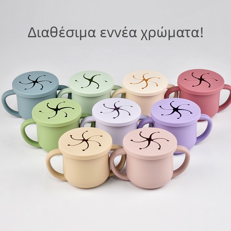 Παιδικό κύπελλο σνακ σιλικόνης με διπλό αυτί και άνοιγμα σε υψηλές πωλήσεις, ειδικό κύπελλο εκμάθησης για βρέφη και νήπια, είδη μητέρας και βρέφους, κύπελλο μωρού