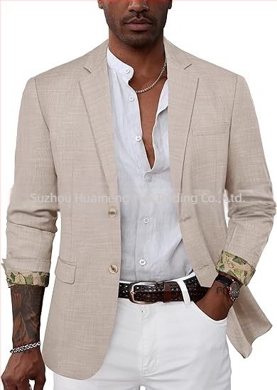 Amazon Ανδρικό Business Casual Λινό Κοστούμι Μονόχρωμο Στενή Εφαρμογή Μπουφάν Γάμου και Χορού στην Παραλία