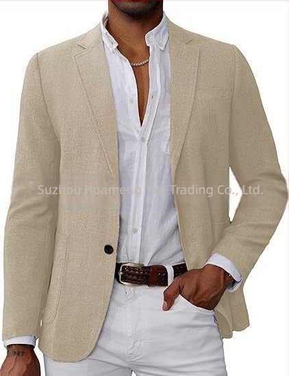 Amazon Ανδρικό Business Casual Λινό Κοστούμι Μονόχρωμο Στενή Εφαρμογή Μπουφάν Γάμου και Χορού στην Παραλία
