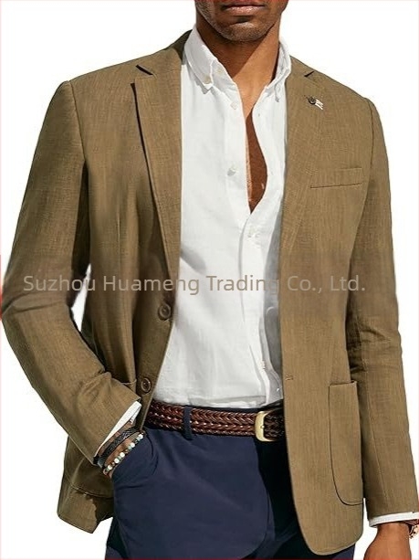 Amazon Ανδρικό Business Casual Λινό Κοστούμι Μονόχρωμο Στενή Εφαρμογή Μπουφάν Γάμου και Χορού στην Παραλία