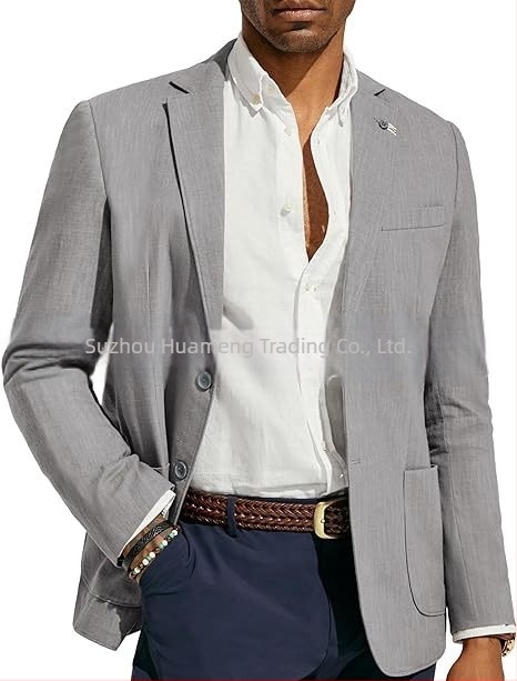 Amazon Ανδρικό Business Casual Λινό Κοστούμι Μονόχρωμο Στενή Εφαρμογή Μπουφάν Γάμου και Χορού στην Παραλία