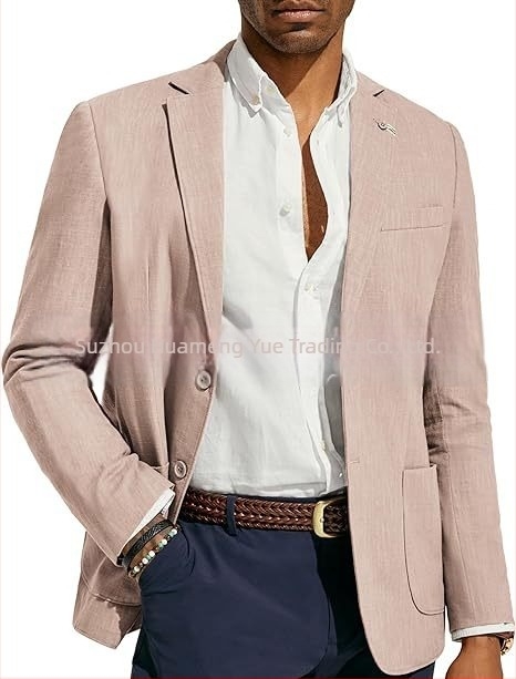 Amazon Ανδρικό Business Casual Λινό Κοστούμι Μονόχρωμο Στενή Εφαρμογή Μπουφάν Γάμου και Χορού στην Παραλία