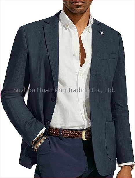 Amazon Ανδρικό Business Casual Λινό Κοστούμι Μονόχρωμο Στενή Εφαρμογή Μπουφάν Γάμου και Χορού στην Παραλία