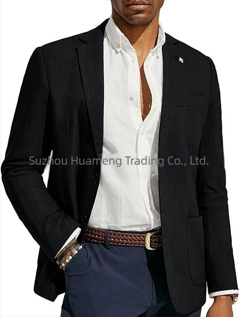 Amazon Ανδρικό Business Casual Λινό Κοστούμι Μονόχρωμο Στενή Εφαρμογή Μπουφάν Γάμου και Χορού στην Παραλία