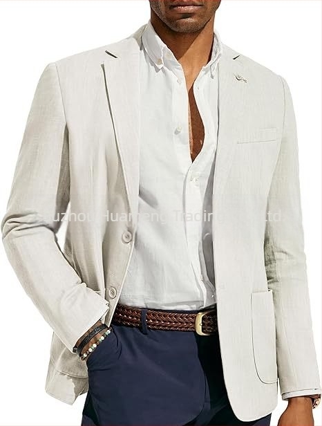 Amazon Ανδρικό Business Casual Λινό Κοστούμι Μονόχρωμο Στενή Εφαρμογή Μπουφάν Γάμου και Χορού στην Παραλία