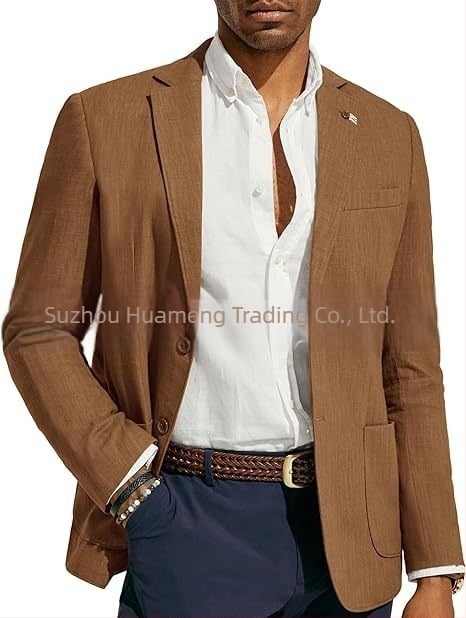 Amazon Ανδρικό Business Casual Λινό Κοστούμι Μονόχρωμο Στενή Εφαρμογή Μπουφάν Γάμου και Χορού στην Παραλία