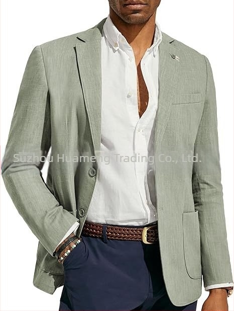 Amazon Ανδρικό Business Casual Λινό Κοστούμι Μονόχρωμο Στενή Εφαρμογή Μπουφάν Γάμου και Χορού στην Παραλία