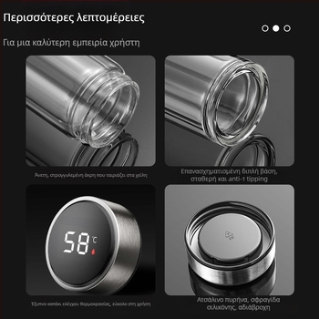 Έξυπνο ποτήρι νερού Διπλής στρώσης γυάλινο ποτήρι για τσάι, ανδρικό διαφανές ποτήρι νερού με ζεστή οθόνη και διαχωρισμό νερού, μονωτικό ποτήρι νερού για τσάι