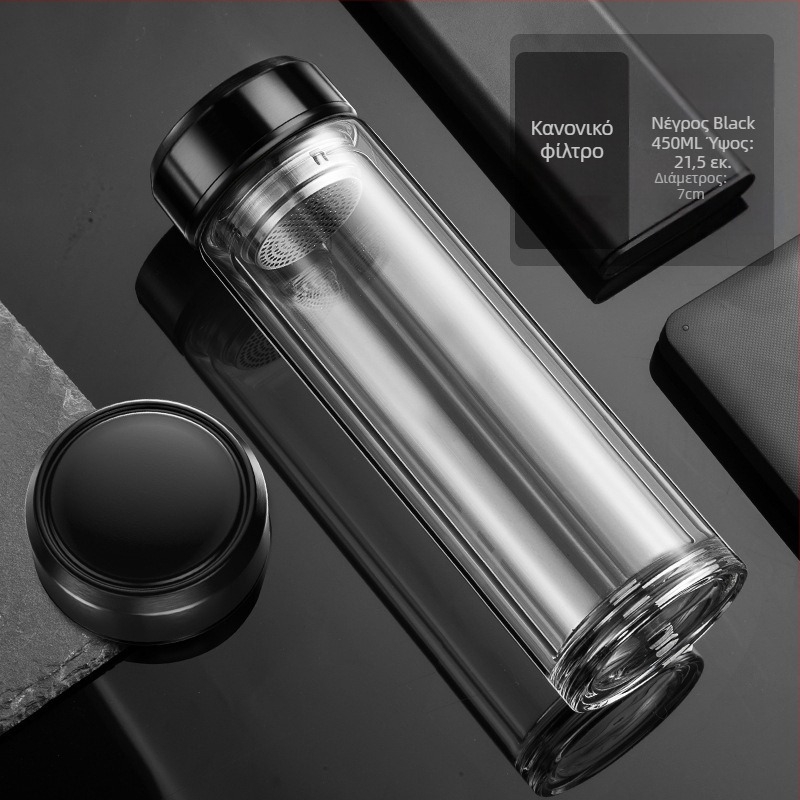 Έξυπνο ποτήρι νερού Διπλής στρώσης γυάλινο ποτήρι για τσάι, ανδρικό διαφανές ποτήρι νερού με ζεστή οθόνη και διαχωρισμό νερού, μονωτικό ποτήρι νερού για τσάι