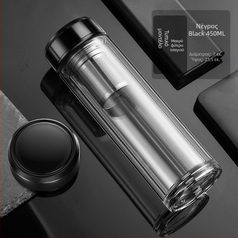 Έξυπνο ποτήρι νερού Διπλής στρώσης γυάλινο ποτήρι για τσάι, ανδρικό διαφανές ποτήρι νερού με ζεστή οθόνη και διαχωρισμό νερού, μονωτικό ποτήρι νερού για τσάι