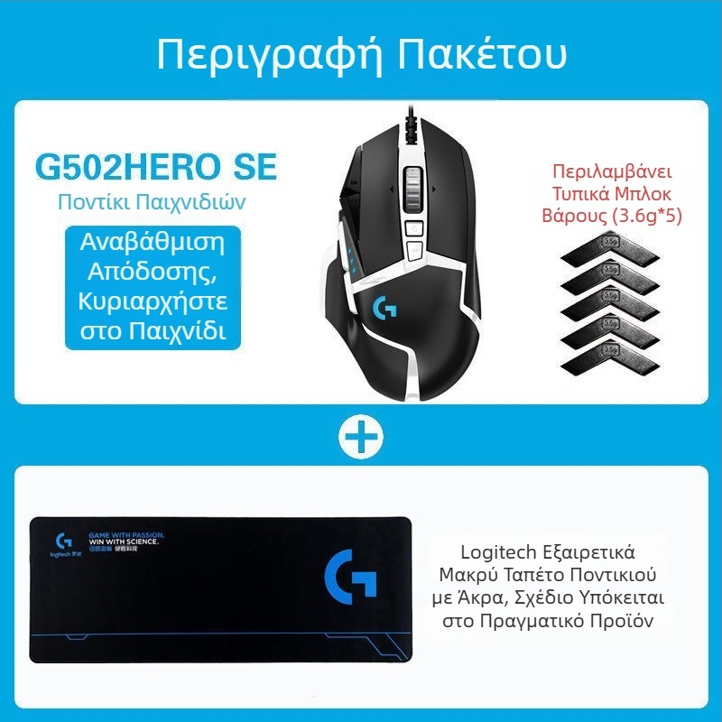 Logitech G502HERO Ενσύρματο ποντίκι παιχνιδιών Master se Ηλεκτρικό ανταγωνιστικό μηχανικό αντίβαρο για φαγητό κοτόπουλο cf Προγραμματισμός μακροεντολών Αποσυσκευασία
