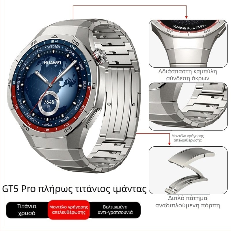 Κατάλληλο για ρολόι Huawei Gt5/Pro με κράμα τιτανίου, λουράκι από καθαρό τιτάνιο για Gt4/Watch5/4/6, επαγγελματικό στυλ.