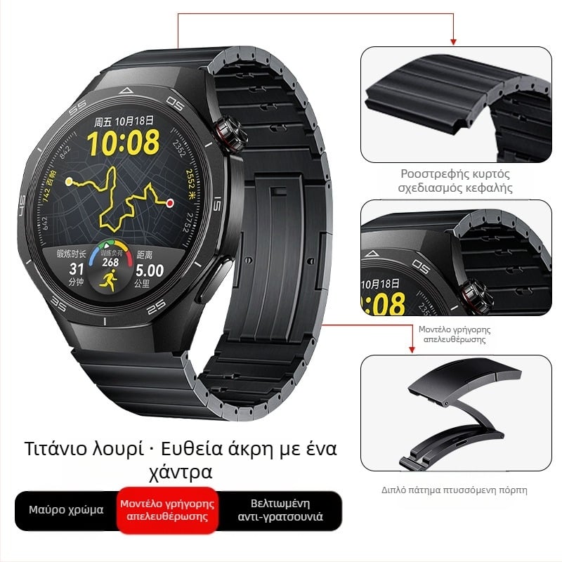 Κατάλληλο για ρολόι Huawei Gt5/Pro με κράμα τιτανίου, λουράκι από καθαρό τιτάνιο για Gt4/Watch5/4/6, επαγγελματικό στυλ.