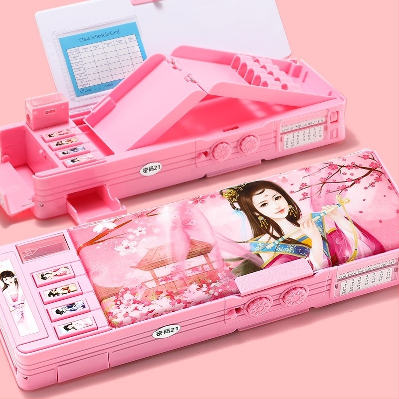 Θήκη μολυβιών με κωδικό πρόσβασης + δωρεάν αλυσίδα στυλό λευκού πίνακα, πολυλειτουργική θήκη μολυβιών διπλής στρώσης μεγάλης χωρητικότητας για άνδρες και γυναίκες, σχέδιο αστροναυτών