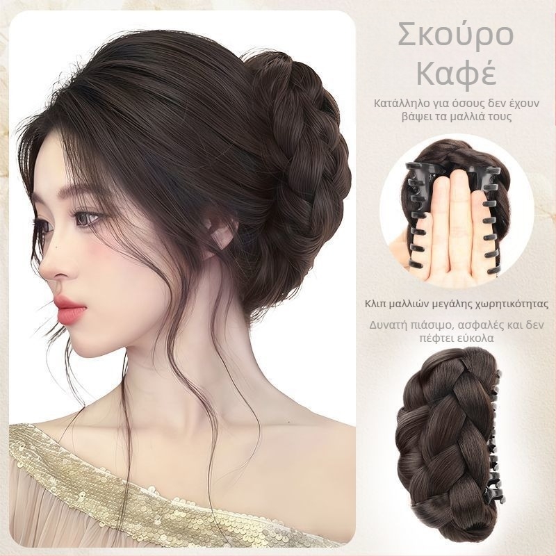 Περούκα με στρογγυλή κεφαλή, γυναικεία τεχνητή τρίχα, κλιπ λαβής Gui Qi, μπουμπούκι λουλουδιών, αφράτη τσάντα περούκας με πίσω κεφαλή