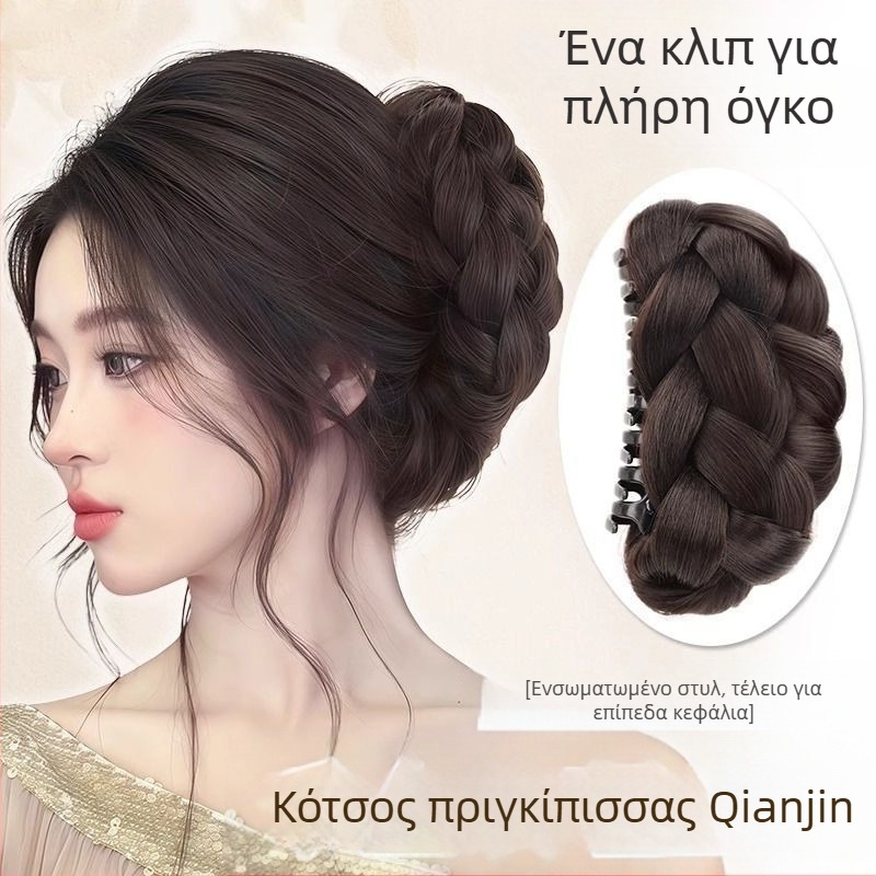 Περούκα με στρογγυλή κεφαλή, γυναικεία τεχνητή τρίχα, κλιπ λαβής Gui Qi, μπουμπούκι λουλουδιών, αφράτη τσάντα περούκας με πίσω κεφαλή