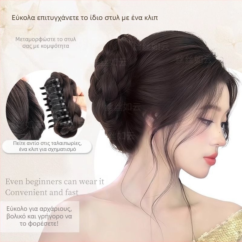 Περούκα με στρογγυλή κεφαλή, γυναικεία τεχνητή τρίχα, κλιπ λαβής Gui Qi, μπουμπούκι λουλουδιών, αφράτη τσάντα περούκας με πίσω κεφαλή