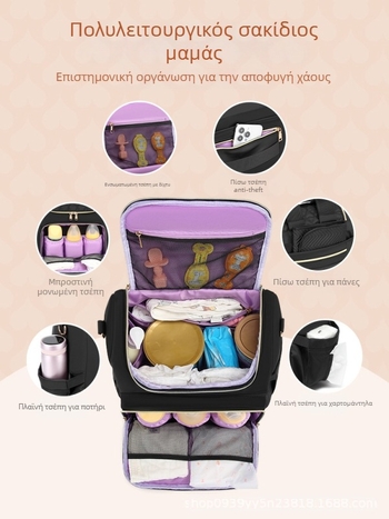 Τσάντα μεγάλης χωρητικότητας για μαμά, τσάντα για πάνες, τσάντα καροτσιού, μονωμένη τσάντα για μητέρα και μωρό με πτυσσόμενο χώρο αποθήκευσης για πάνες.