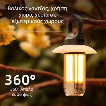 Νέα φορητή πολυλειτουργική λάμπα κάμπινγκ με διπλή πηγή φωτός, δύο σε ένα φακό, εξωτερική λάμπα σκηνής για ατμόσφαιρα, λάμπα κάμπινγκ