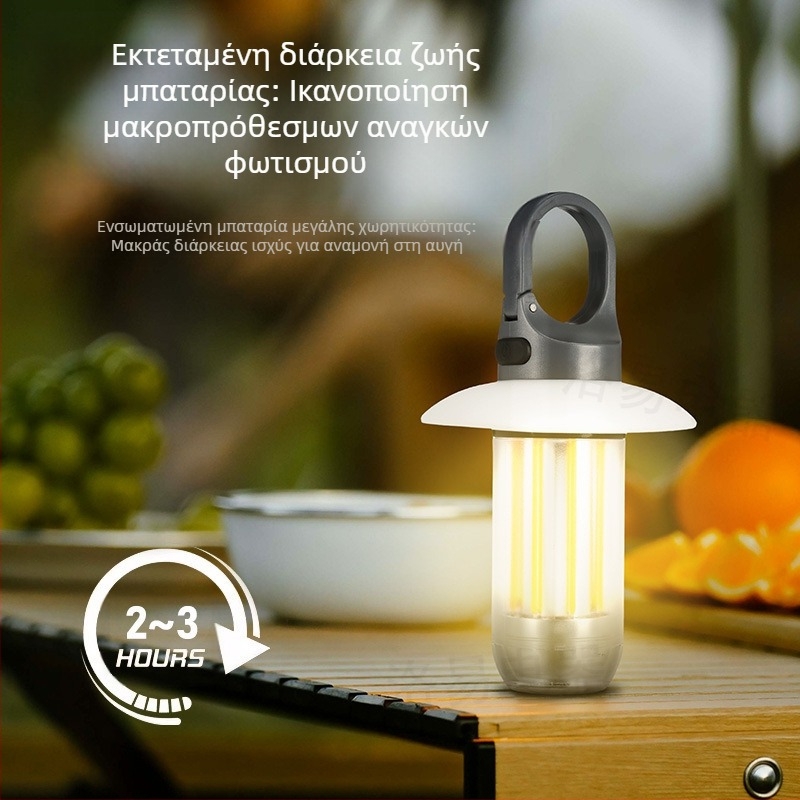 Νέα φορητή πολυλειτουργική λάμπα κάμπινγκ με διπλή πηγή φωτός, δύο σε ένα φακό, εξωτερική λάμπα σκηνής για ατμόσφαιρα, λάμπα κάμπινγκ