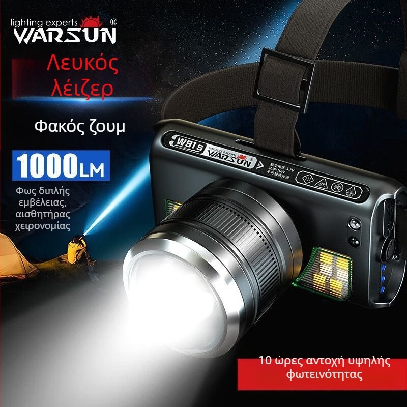 Wallson W91s Προβολέας με ζουμ, επαγωγή, τοποθετημένο στο κεφάλι, ισχυρός φόρτος φωτός, τηλεχειριστήριο, αδιάβροχο, εργασία, ψάρεμα