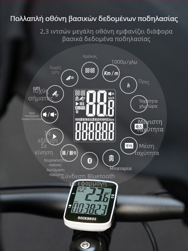Ασύρματος μετρητής GPS ποδηλάτου Locke Brothers με έξυπνο κωδικό για ποδήλατο βουνού, ποδήλατο δρόμου, οδόμετρο ταχύτητας οδήγησης Bluetooth