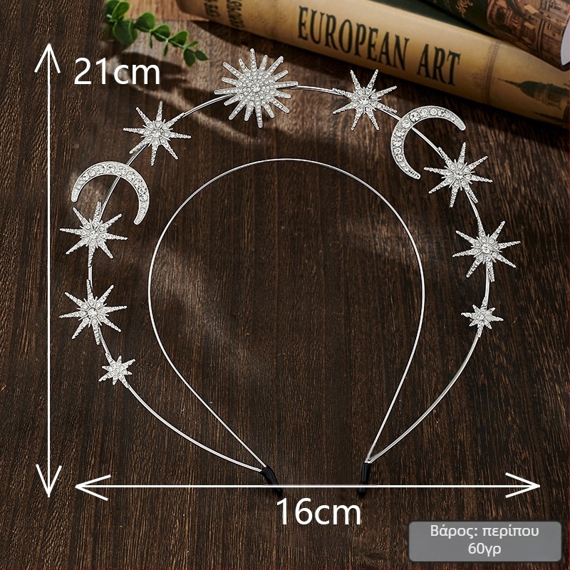 Διασυνοριακή μόδα με διπλή στρώση κορδέλας με έξι άκρες, αστέρι και φεγγάρι, κορδέλα από κράμα κρυστάλλου, μπαρόκ καπέλο