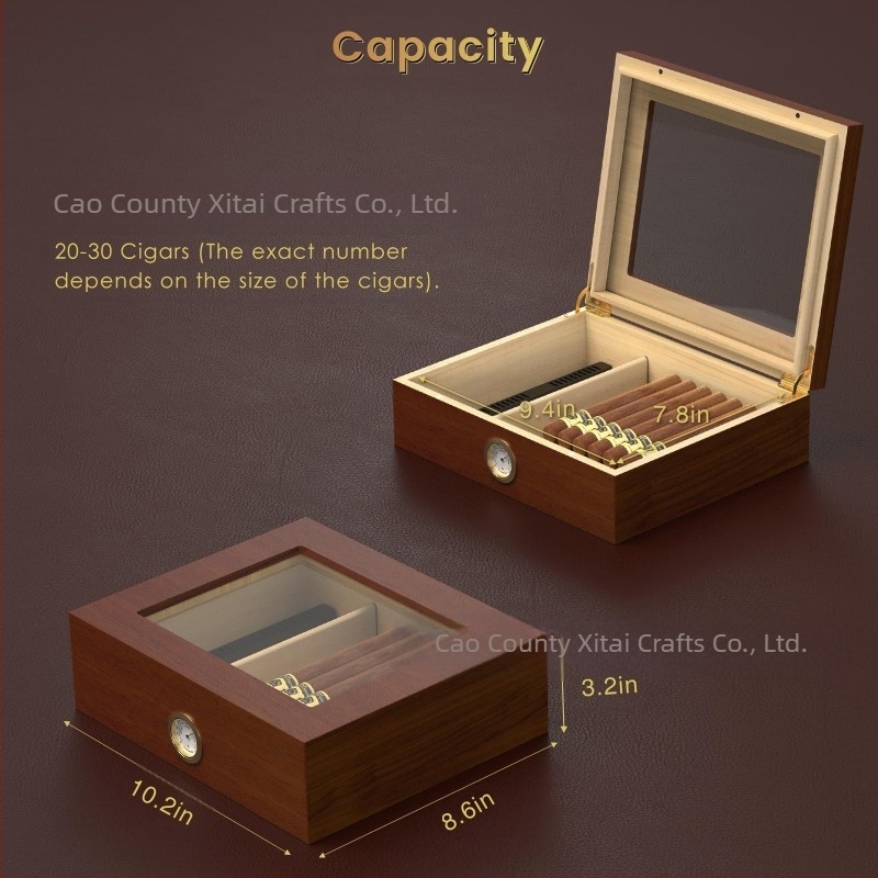 Ξύλινο υγραντήρα πούρων χονδρικής διαφανές κάλυμμα ξύλινο κουτί αποθήκευσης πούρων συμπαγές ξύλινο κουτί συλλογής πούρων εργοστάσιο άμεσης προμήθειας