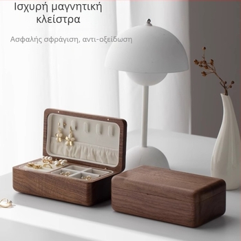 Μαύρο κουτί κοσμημάτων από καρυδιά, δώρο γάμου, συμπαγές τριών τεμαχίων χρυσό κολιέ, βραχιόλι με μεταλλικά μέρη, κουτί αποθήκευσης κοσμημάτων από μασίφ ξύλο