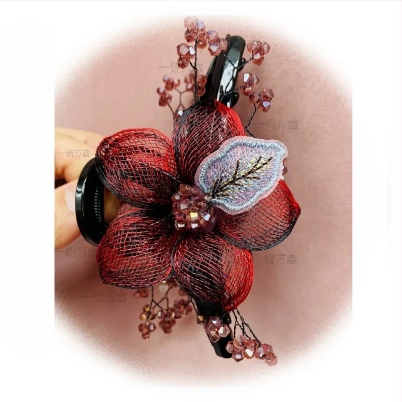 Χειροποίητο κλιπ μαλλιών λουλουδιών από πλεγμένο σύρμα χαλκού σε κορεατικό στιλ υψηλής ποιότητας, μεγάλο κλιπ καρχαρία από πλαστική ρητίνη για χτένισμα στο πίσω μέρος του κεφαλιού