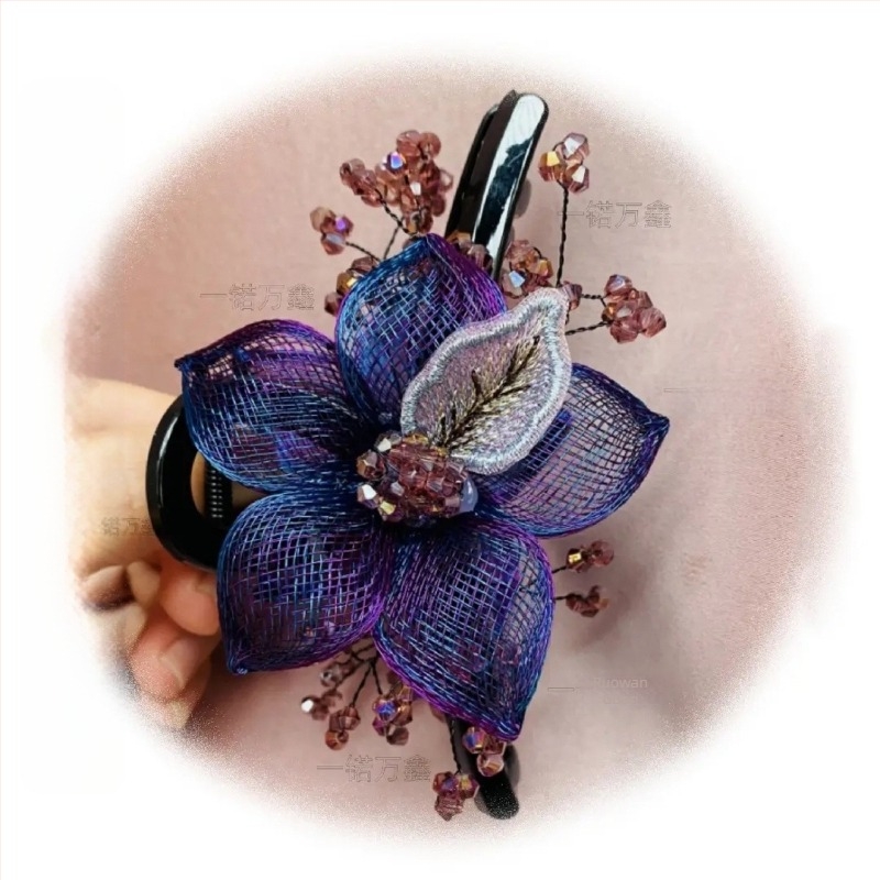 Χειροποίητο κλιπ μαλλιών λουλουδιών από πλεγμένο σύρμα χαλκού σε κορεατικό στιλ υψηλής ποιότητας, μεγάλο κλιπ καρχαρία από πλαστική ρητίνη για χτένισμα στο πίσω μέρος του κεφαλιού