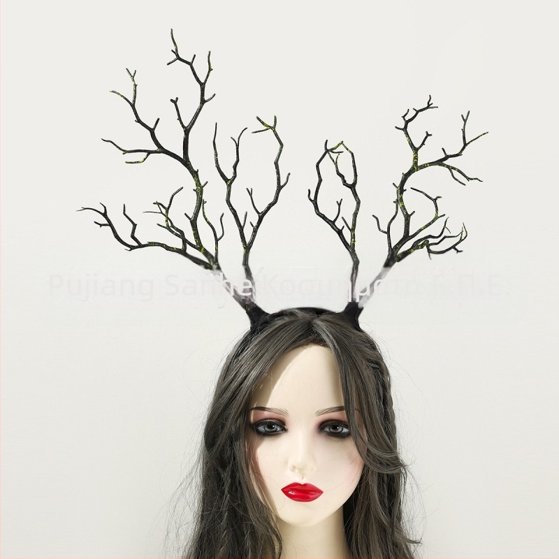 Γιρλάντα με υπερβολικά λουλούδια, χριστουγεννιάτικα κέρατα, αξεσουάρ μαλλιών, μεγάλο κλαδί, απλό ύφασμα, καλύμματα κεφαλής, αξεσουάρ για το Halloween