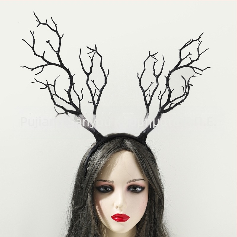 Γιρλάντα με υπερβολικά λουλούδια, χριστουγεννιάτικα κέρατα, αξεσουάρ μαλλιών, μεγάλο κλαδί, απλό ύφασμα, καλύμματα κεφαλής, αξεσουάρ για το Halloween