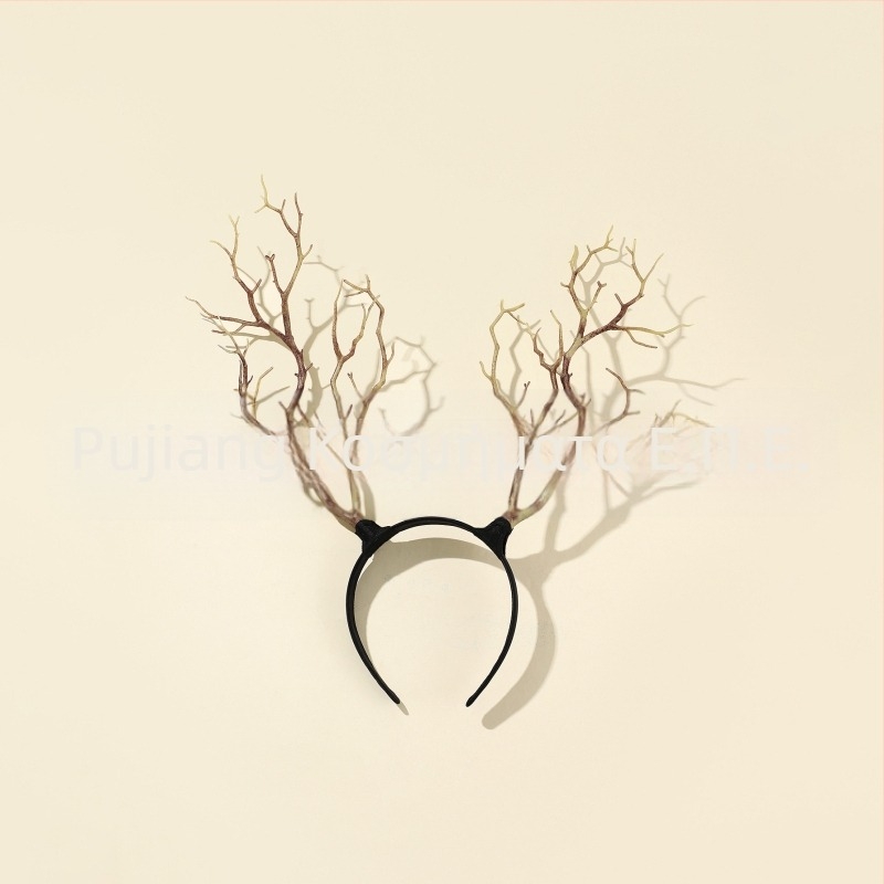 Γιρλάντα με υπερβολικά λουλούδια, χριστουγεννιάτικα κέρατα, αξεσουάρ μαλλιών, μεγάλο κλαδί, απλό ύφασμα, καλύμματα κεφαλής, αξεσουάρ για το Halloween