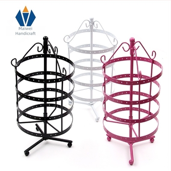 Στρογγυλή περιστρεφόμενη κρεμάστρα σκουλαρικιών για μεταλλικά κοσμήματα, κρεμάστρα επίδειξης σκουλαρικιών από σίδερο για αυτιά γραφείου