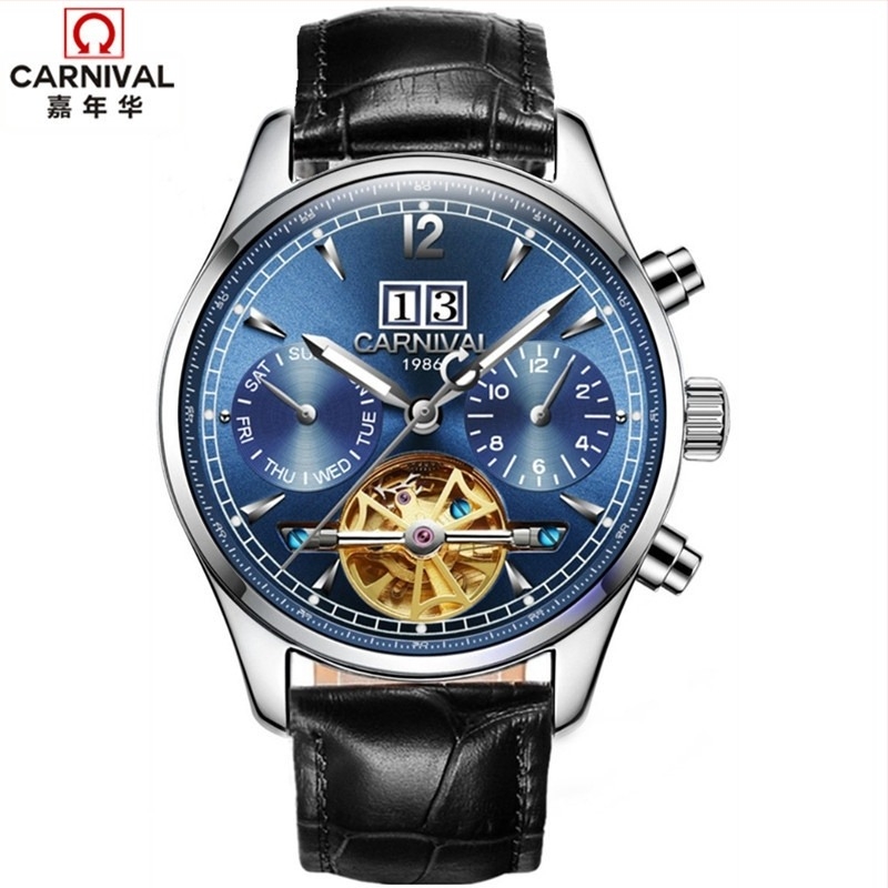 Αυτόματο μηχανικό ρολόι Carnival για άνδρες, αδιάβροχο, πολυλειτουργικό ρολόι μόδας για επιχειρήσεις, μια γενιά του 8730