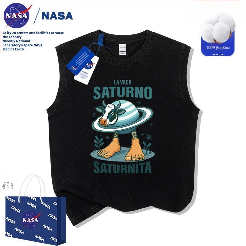 Παιδικό μπλουζάκι Nasa Abstract Saturn Ox Mountain Sea Classic από καθαρό βαμβάκι, καλοκαιρινό 2025, νέο μπλουζάκι μεσαίου και μεγάλου μεγέθους για παιδιά